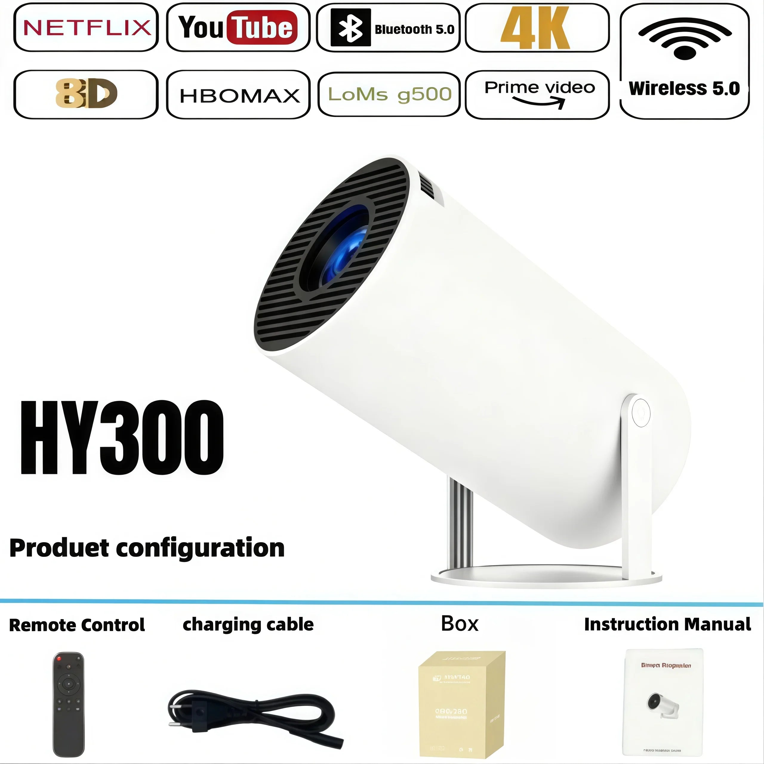 2026 HY300 Outdoor portable LED Projector 4KWifi 1080P 1280 720P HD Home Cinema Video Movies Video Game Projection