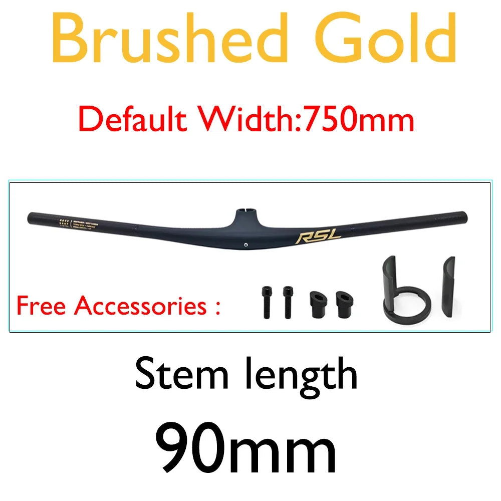 RSL Integrated Full Carbon Handlebar, MTB, Cockpit, 13 degrees Stem, Mountain Handlebar, sem logotipo, 70mm, 80mm, 90mm x 750mm