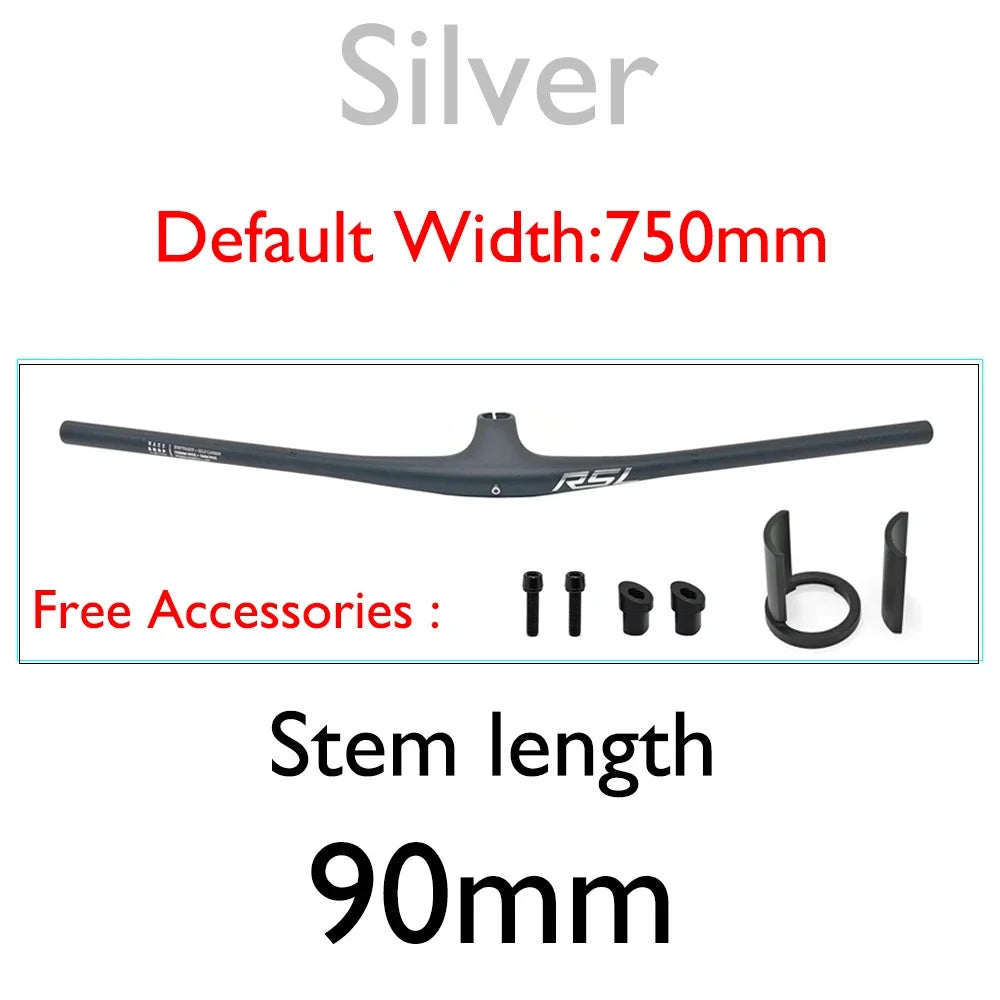 RSL Integrated Full Carbon Handlebar, MTB, Cockpit, 13 degrees Stem, Mountain Handlebar, sem logotipo, 70mm, 80mm, 90mm x 750mm
