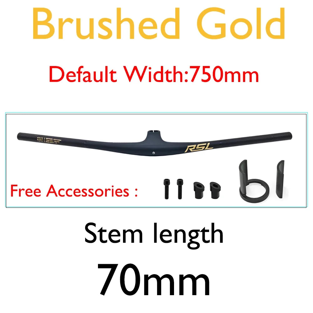 RSL Integrated Full Carbon Handlebar, MTB, Cockpit, 13 degrees Stem, Mountain Handlebar, sem logotipo, 70mm, 80mm, 90mm x 750mm