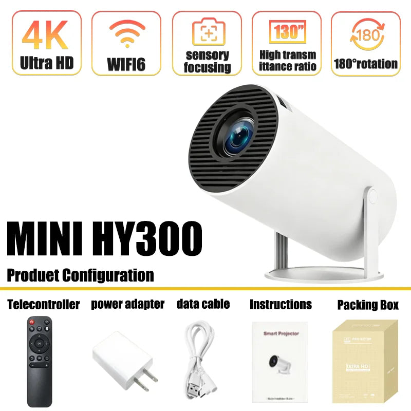 2026 HY300 Outdoor portable LED Projector 4KWifi 1080P 1280 720P HD Home Cinema Video Movies Video Game Projection
