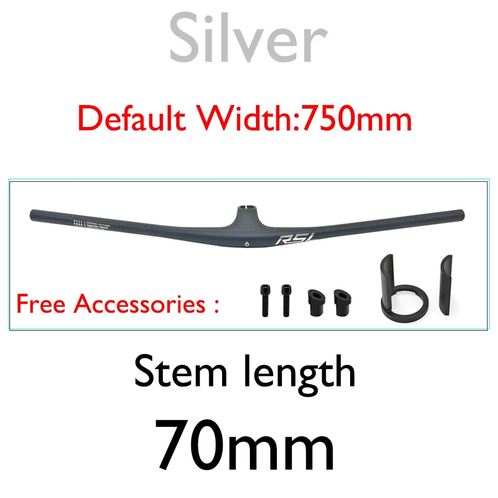 RSL Integrated Full Carbon Handlebar, MTB, Cockpit, 13 degrees Stem, Mountain Handlebar, sem logotipo, 70mm, 80mm, 90mm x 750mm