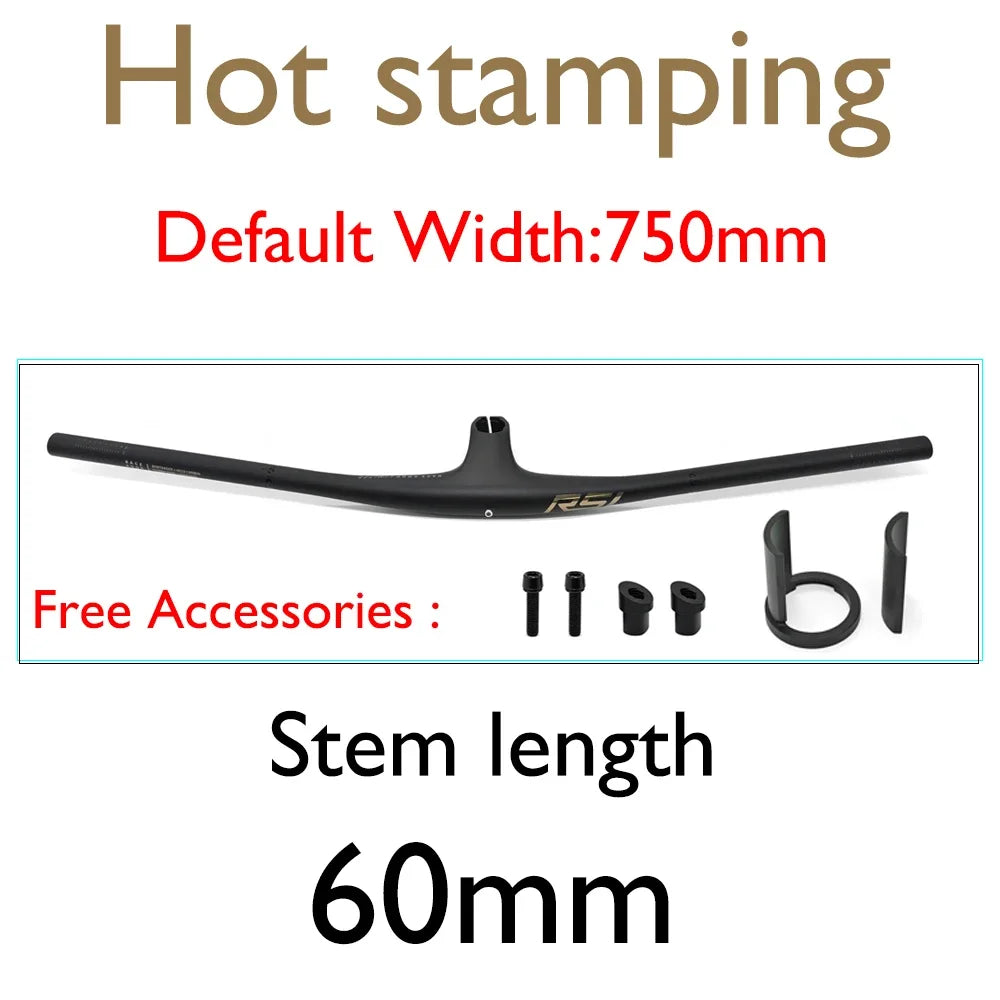 RSL Integrated Full Carbon Handlebar, MTB, Cockpit, 13 degrees Stem, Mountain Handlebar, sem logotipo, 70mm, 80mm, 90mm x 750mm