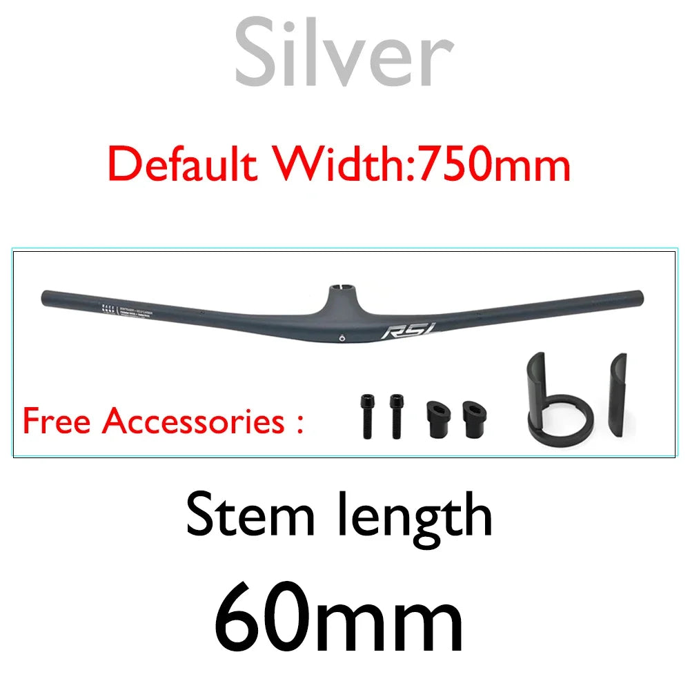RSL Integrated Full Carbon Handlebar, MTB, Cockpit, 13 degrees Stem, Mountain Handlebar, sem logotipo, 70mm, 80mm, 90mm x 750mm