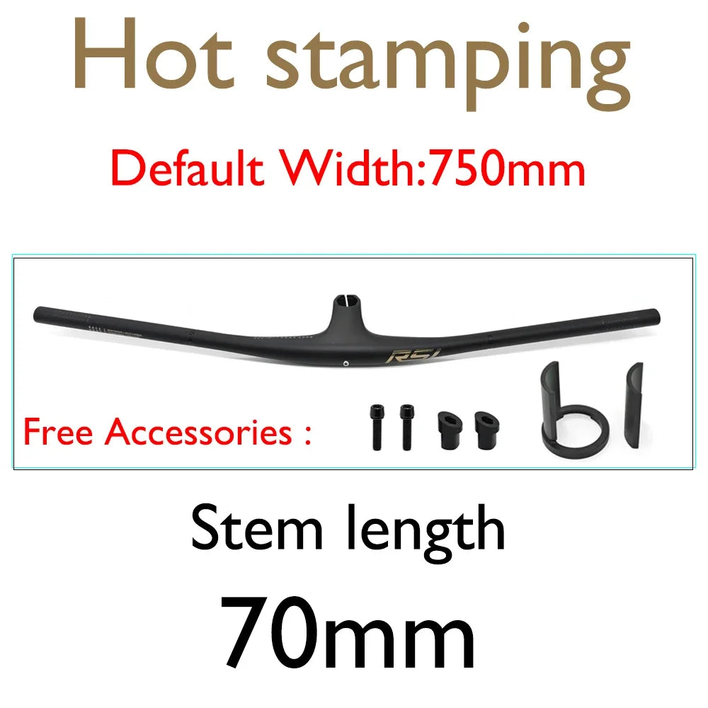 RSL Integrated Full Carbon Handlebar, MTB, Cockpit, 13 degrees Stem, Mountain Handlebar, sem logotipo, 70mm, 80mm, 90mm x 750mm