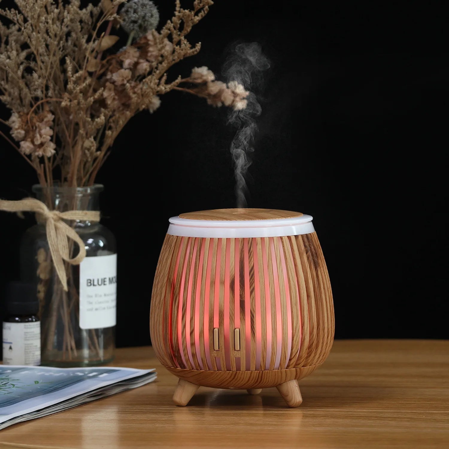 Ultrasonic Wood Grain Aroma Diffuser Essential Oil Humidifier 7 Color Night Light Home Decorative Mini Mist Diffuser 2026