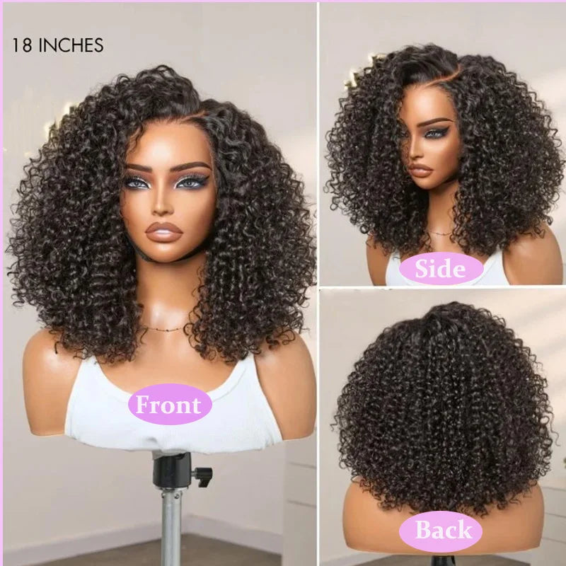 Kinky Curly Bob Wig with 13x4 Breathable Lace, Pre-Plucked & Cut, No Glue Needed, 3-Second Application for Beginners