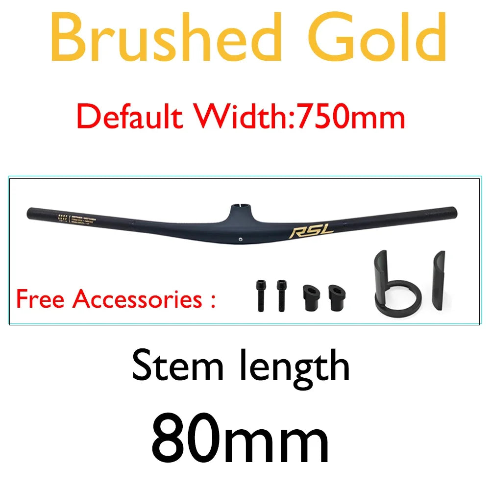 RSL Integrated Full Carbon Handlebar, MTB, Cockpit, 13 degrees Stem, Mountain Handlebar, sem logotipo, 70mm, 80mm, 90mm x 750mm