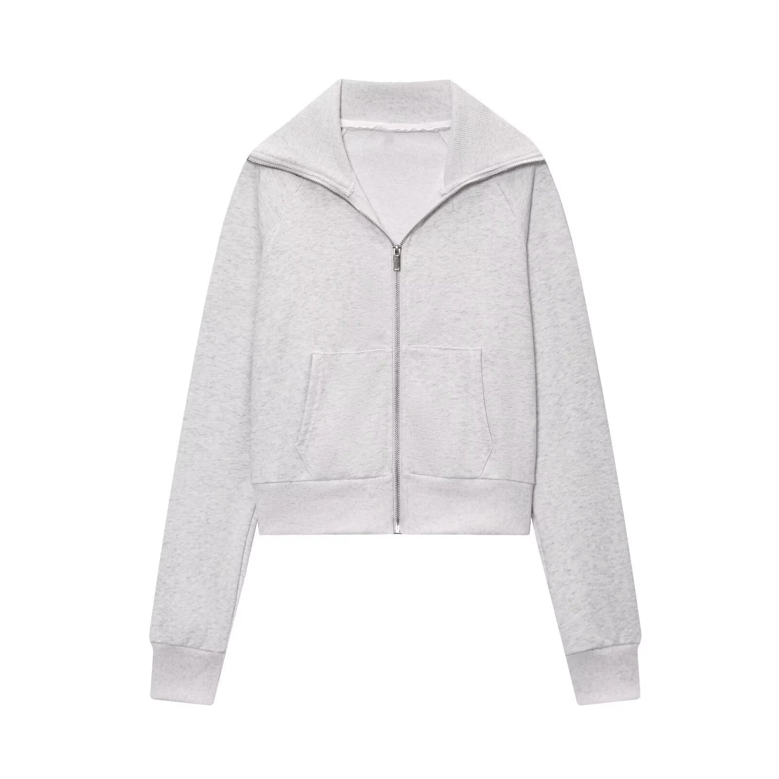 2025 Autumn New Women's Casual Lapel Long-Sleeved Zipper Fleece Jacket + High-Waisted Terry Flared Trousers