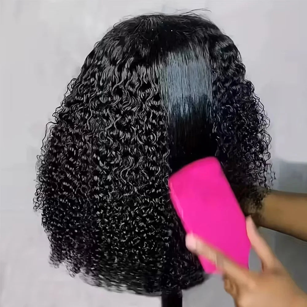 Kinky Curly Bob Wig with 13x4 Breathable Lace, Pre-Plucked & Cut, No Glue Needed, 3-Second Application for Beginners