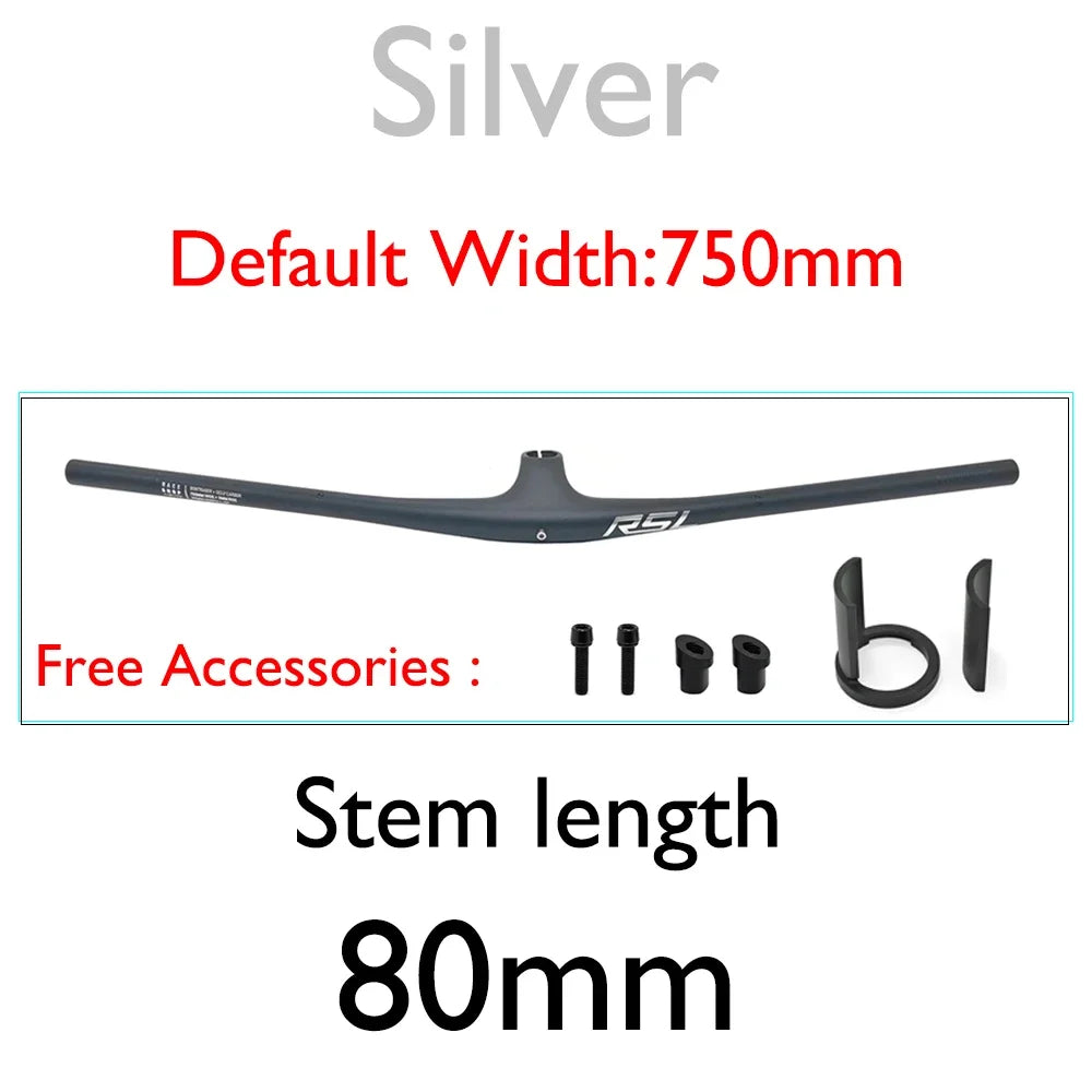 RSL Integrated Full Carbon Handlebar, MTB, Cockpit, 13 degrees Stem, Mountain Handlebar, sem logotipo, 70mm, 80mm, 90mm x 750mm