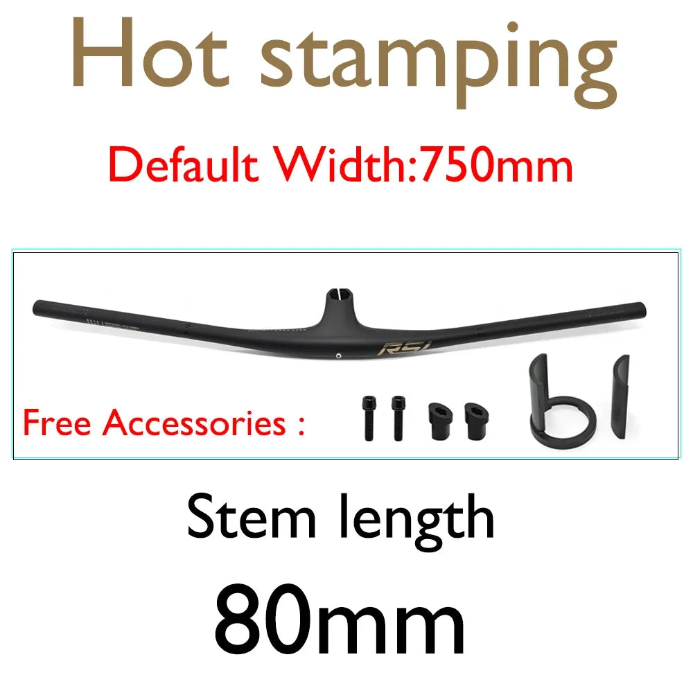 RSL Integrated Full Carbon Handlebar, MTB, Cockpit, 13 degrees Stem, Mountain Handlebar, sem logotipo, 70mm, 80mm, 90mm x 750mm