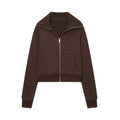 2025 Autumn New Women's Casual Lapel Long-Sleeved Zipper Fleece Jacket + High-Waisted Terry Flared Trousers