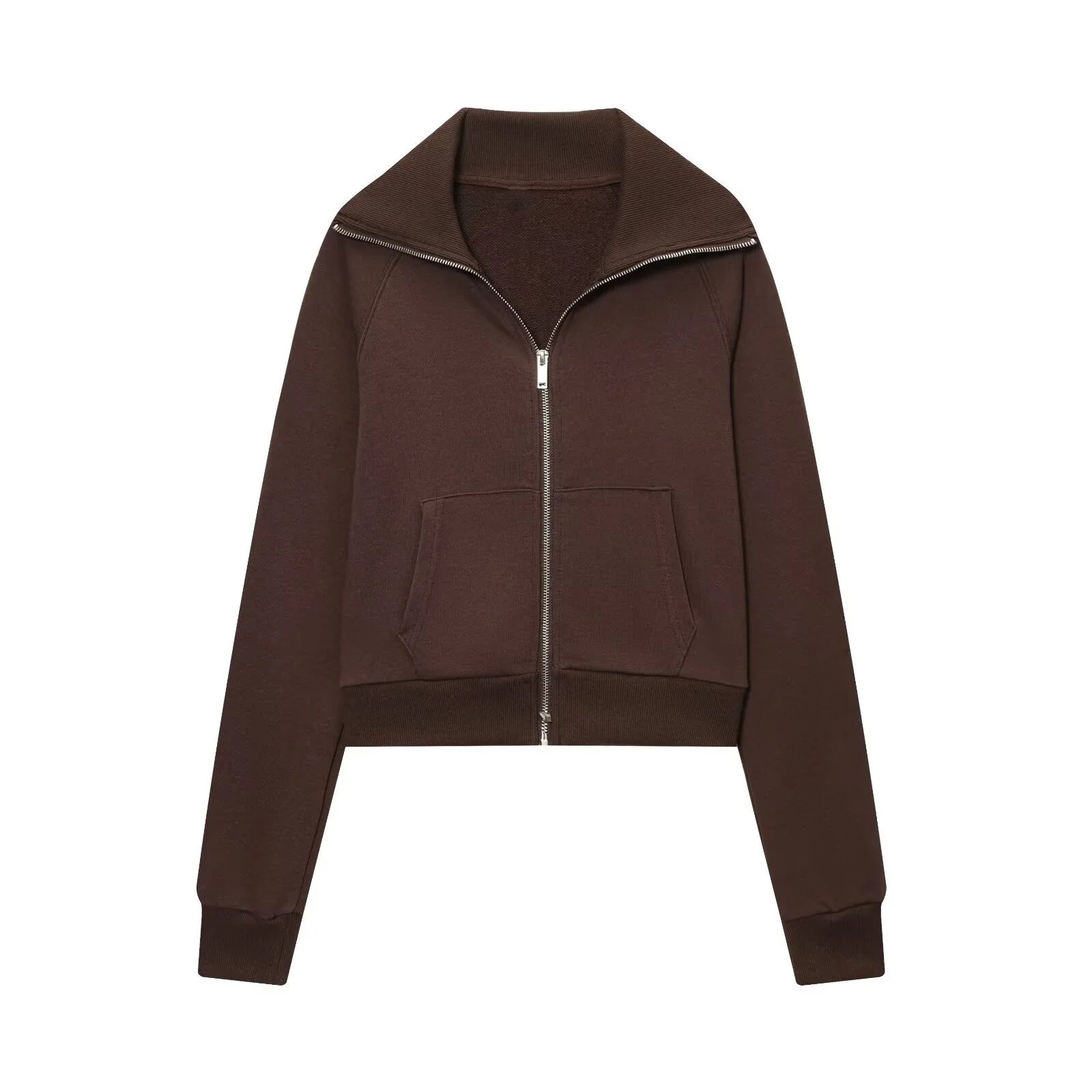 2025 Autumn New Women's Casual Lapel Long-Sleeved Zipper Fleece Jacket + High-Waisted Terry Flared Trousers