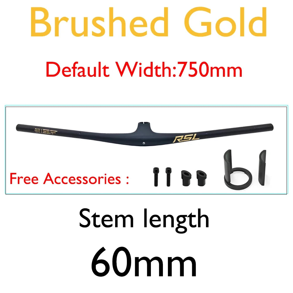 RSL Integrated Full Carbon Handlebar, MTB, Cockpit, 13 degrees Stem, Mountain Handlebar, sem logotipo, 70mm, 80mm, 90mm x 750mm