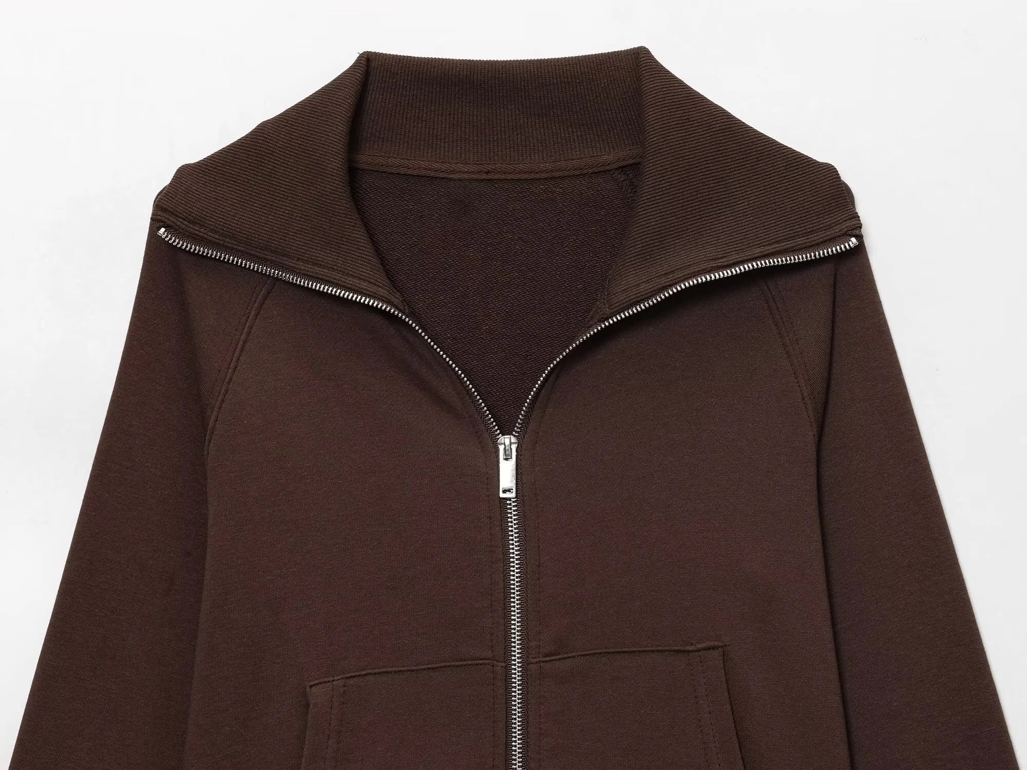2025 Autumn New Women's Casual Lapel Long-Sleeved Zipper Fleece Jacket + High-Waisted Terry Flared Trousers