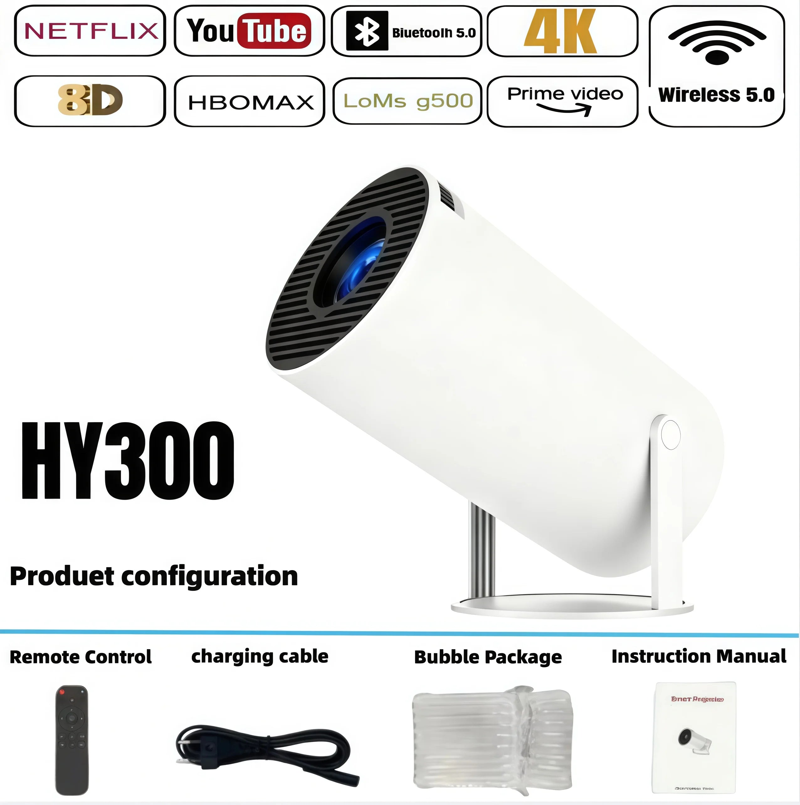 2026 HY300 Outdoor portable LED Projector 4KWifi 1080P 1280 720P HD Home Cinema Video Movies Video Game Projection